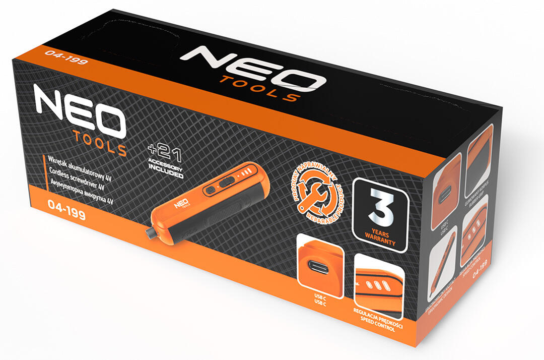Wkrętak akumulatorowy 4V, Li-Ion, USB-C, NEO 04-199 - 3