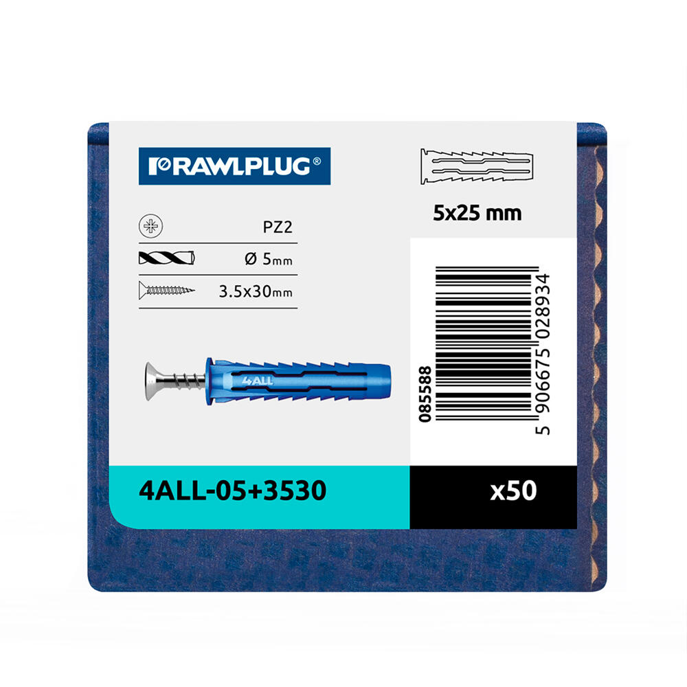Kołek uniwersalny fi 05 mm z wkrętem 3.5x30 mm (50 szt.) - 2