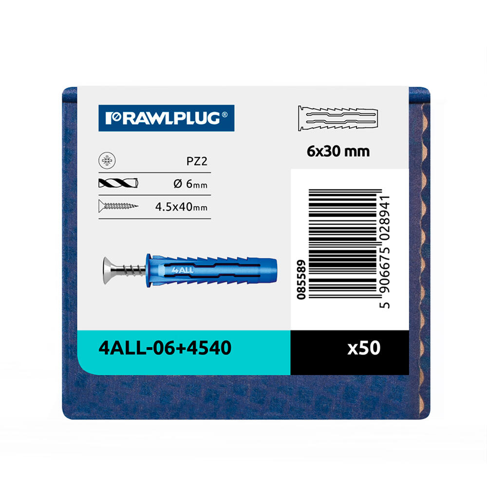 Kołek uniwersalny fi 06 mm z wkrętem 4.5x40 mm (50 szt.) - 2