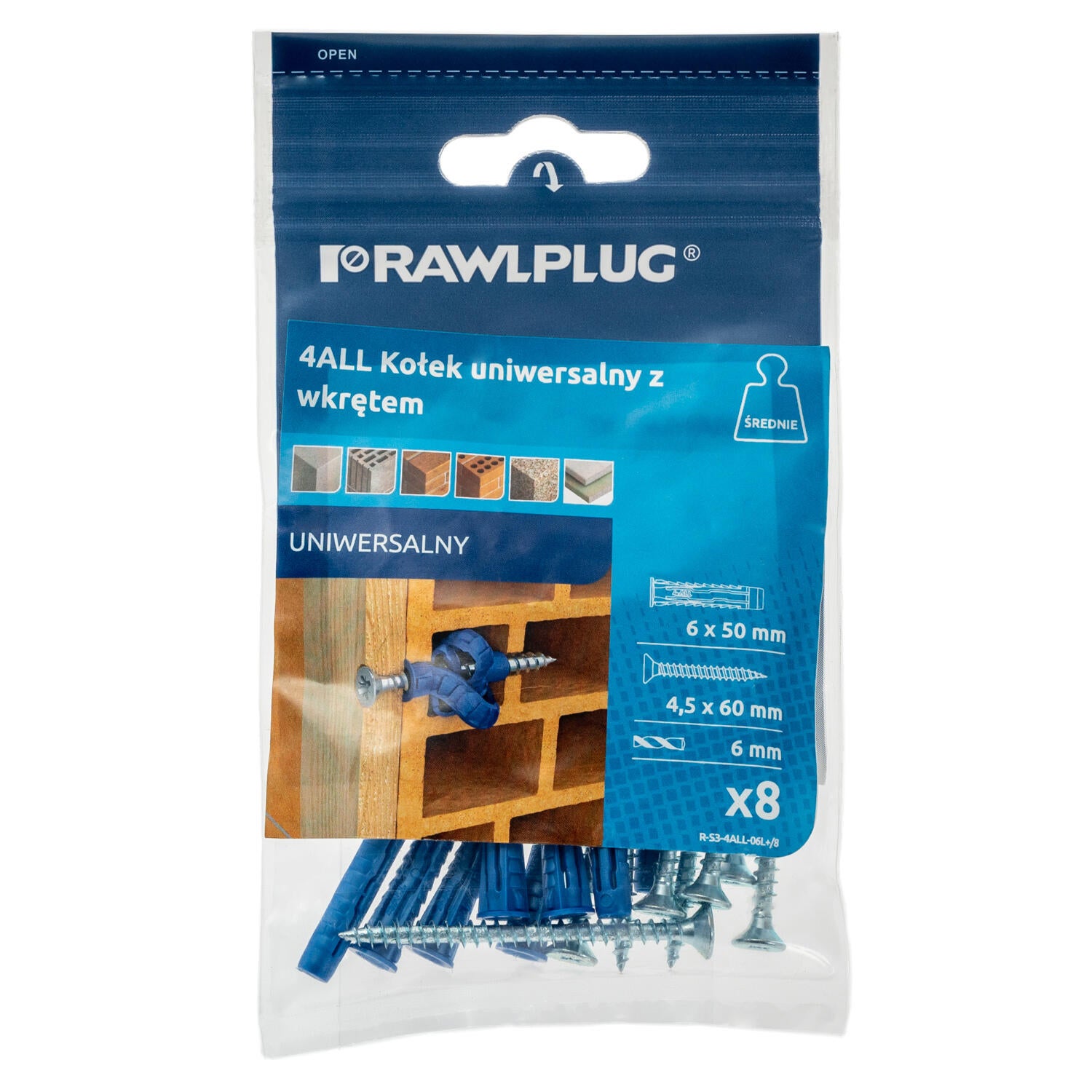 Kołek uniwersalny 4ALL 6x50 mm z wkrętem (8 szt.)  - 2