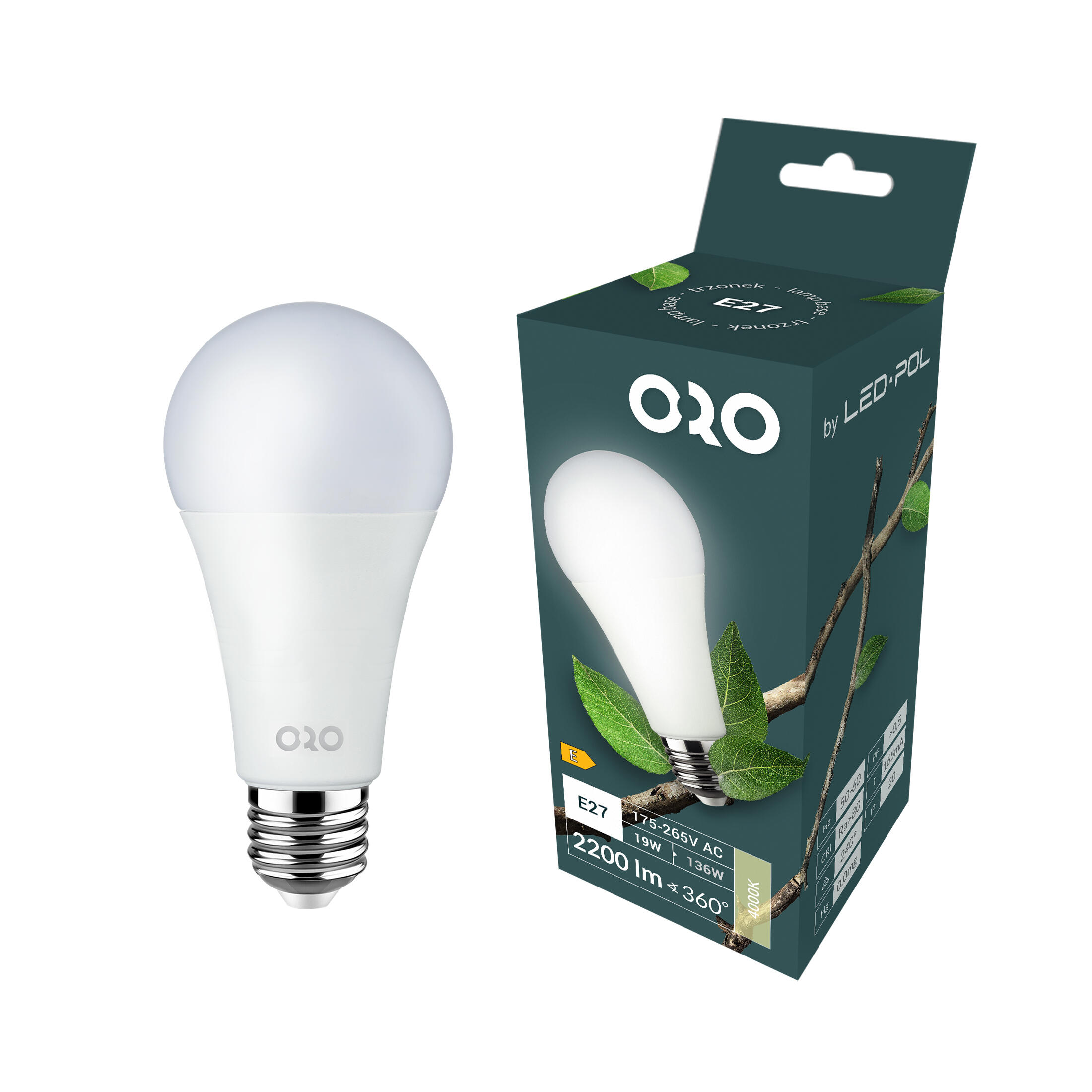 Żarówka LED E27 A60 19W 2200lm 4000K - 3