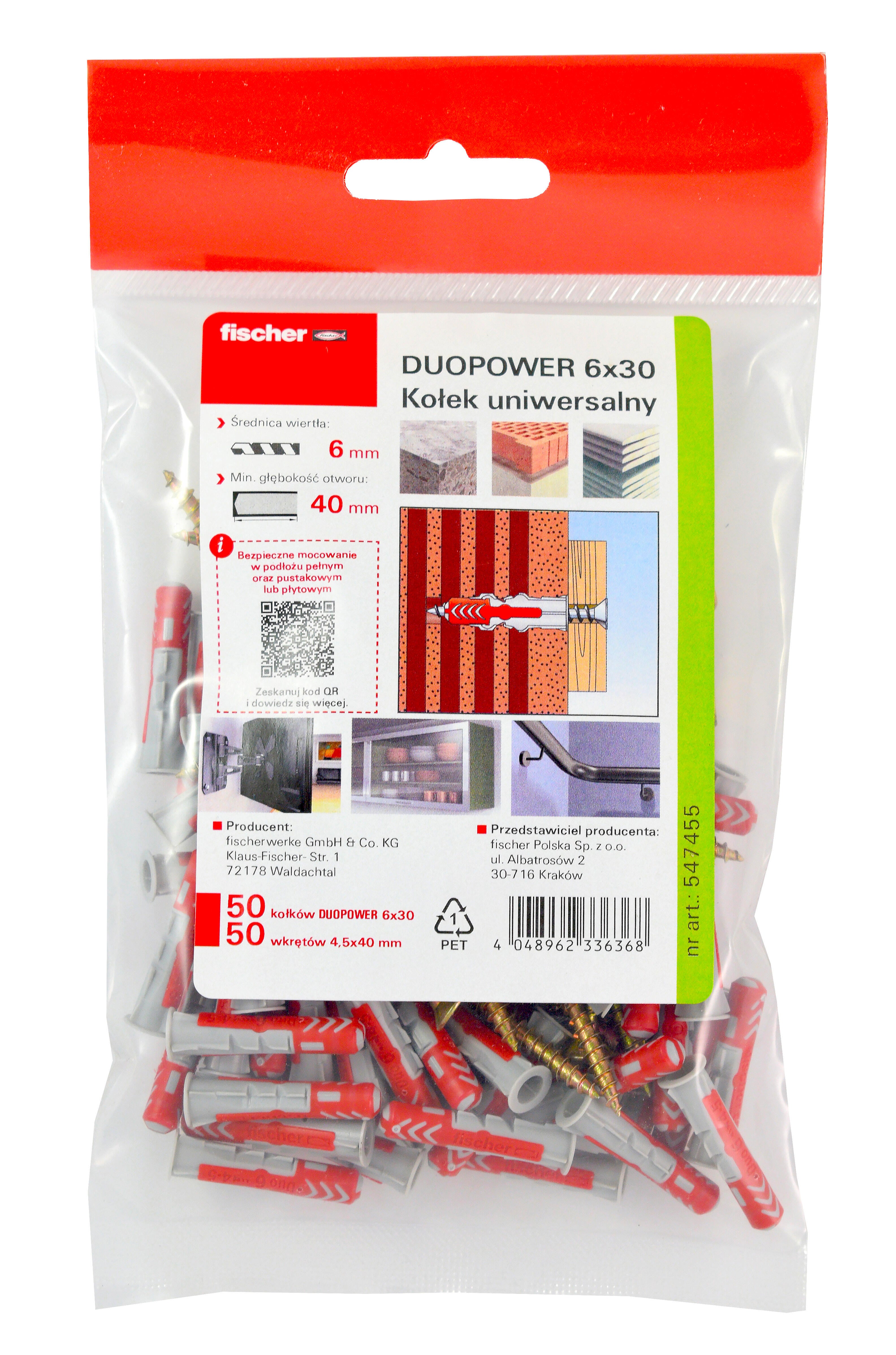 Kołek Duopower 6x30 mm z wkrętem 4.5x40 mm (50 szt.) - 3
