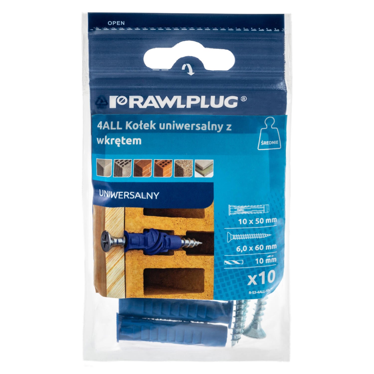 Kołek uniwersalny 4ALL 10x50 mm z wkretem (10 szt.) - 2