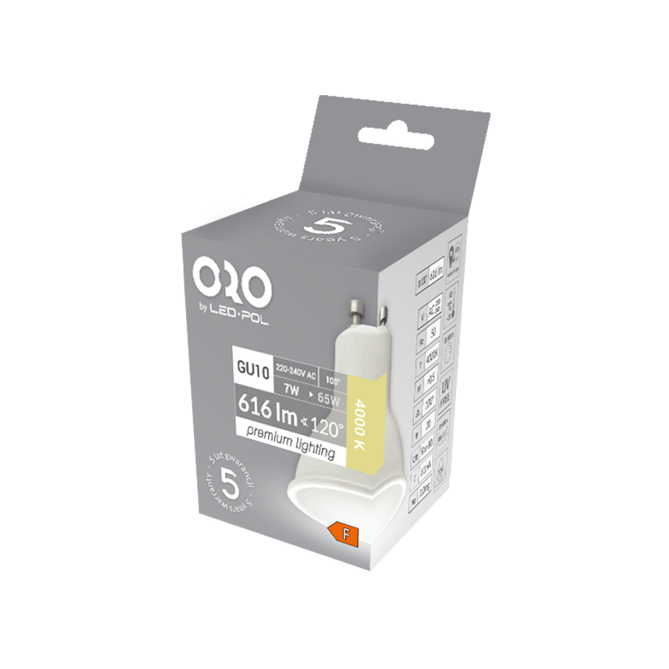 Żarówka LED GU10 7W 616lm 4000K - 2