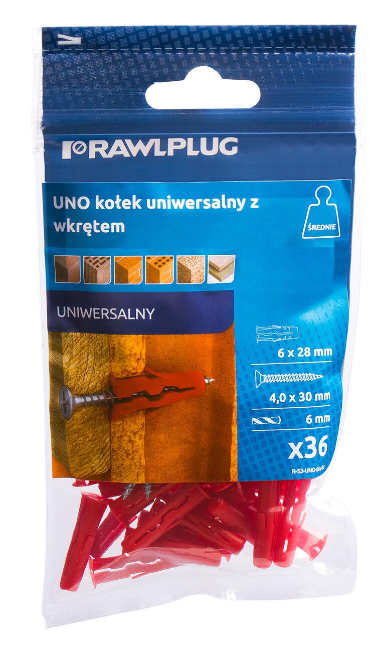 Kołek uniwersalny UNO 6x28 mm z wkrętem 4.0x30 mm (36 szt.) - 2
