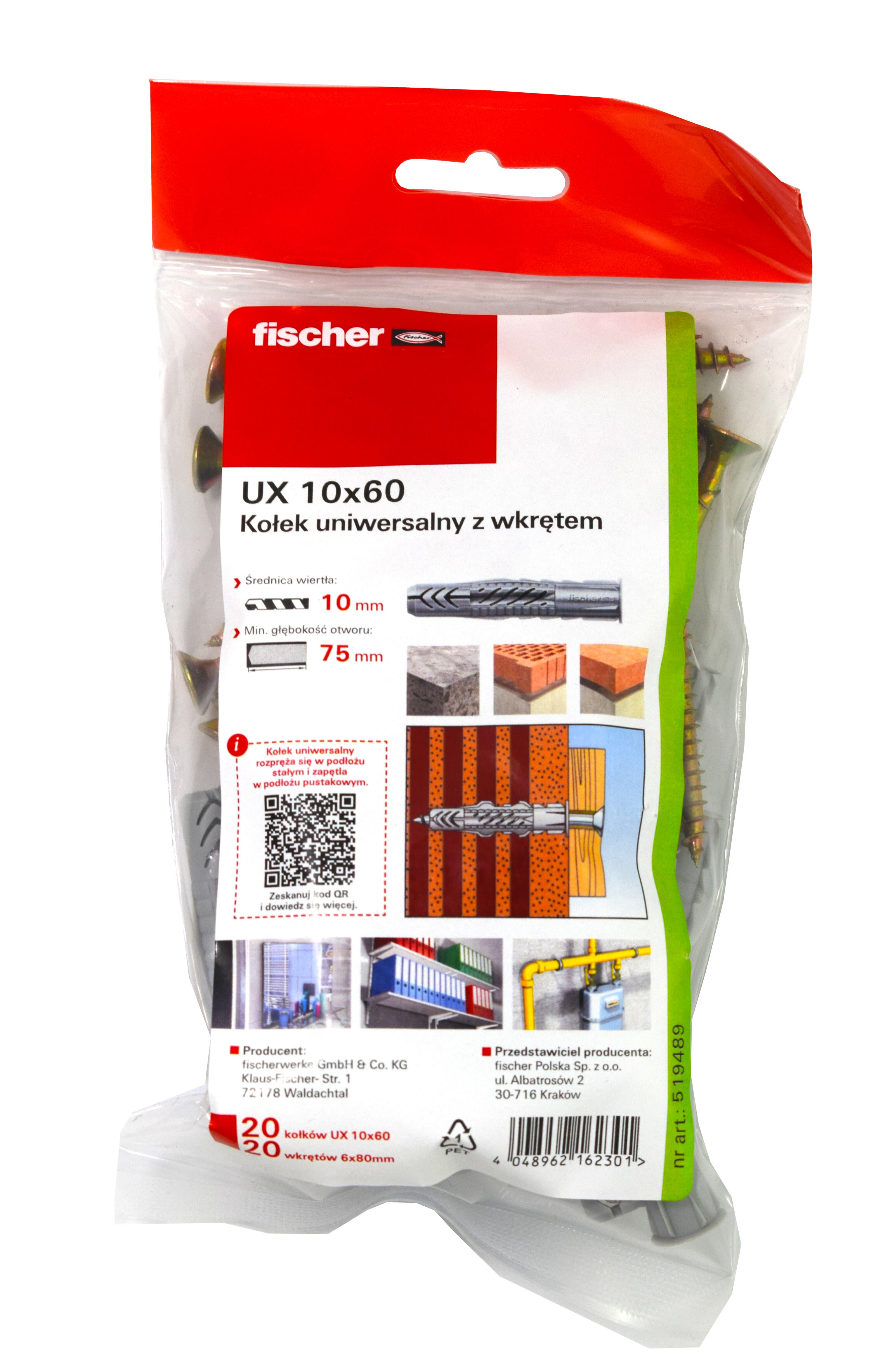 Kolek rozporowy uniwersalny UX z wkrętem 10x60 mm (20 szt.) - 2