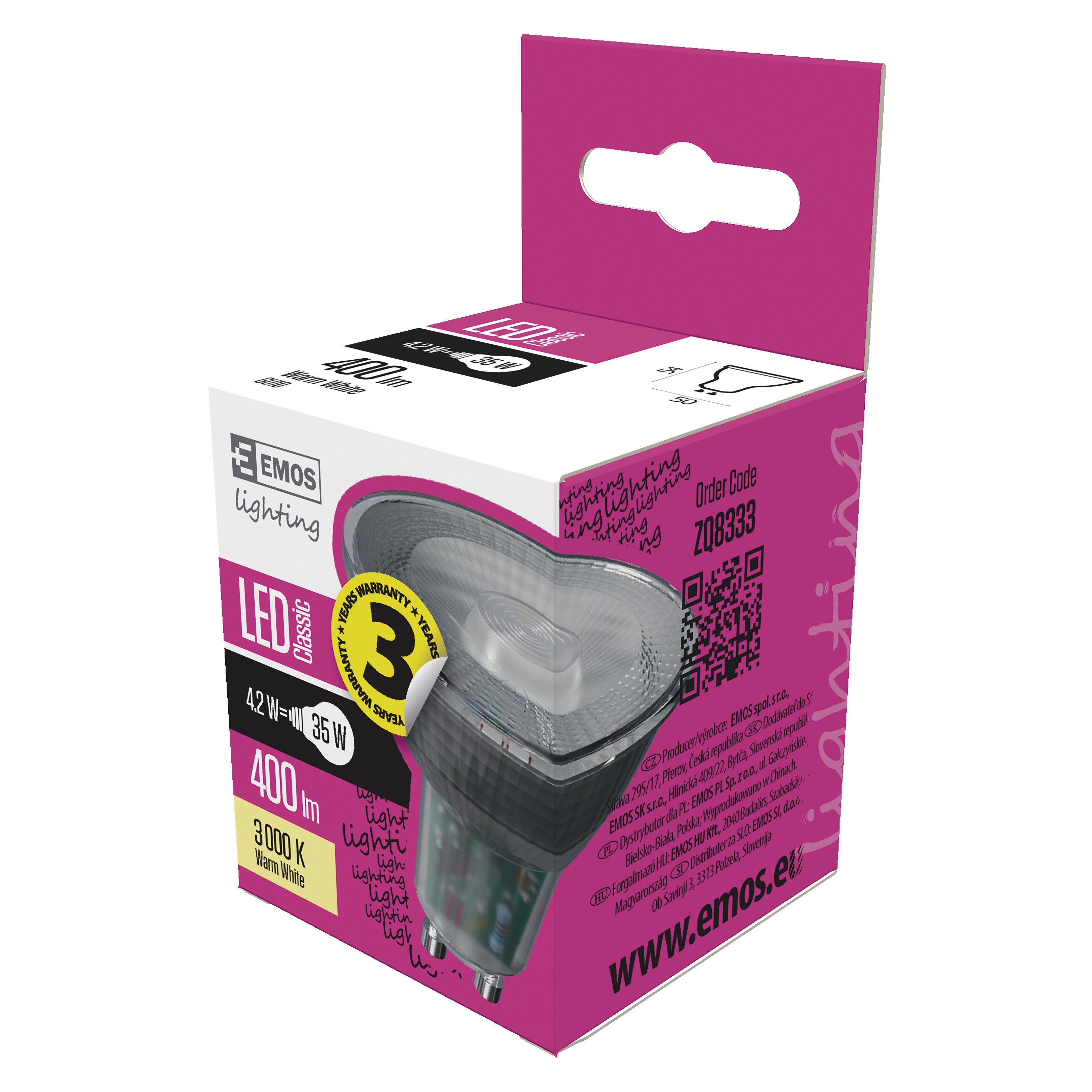Żarówka LED GU10 4,2W 333lm 3000K szklana - 3