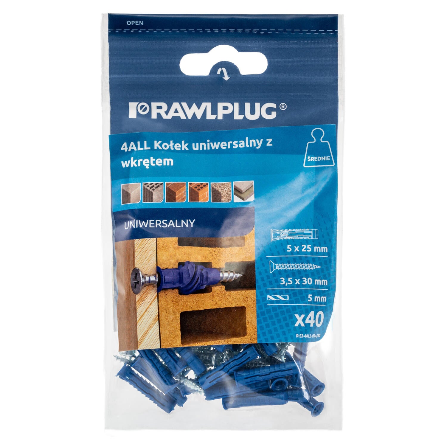 Kołek uniwersalny 4ALL 5x25 mm z wkretem (40 szt.) - 2