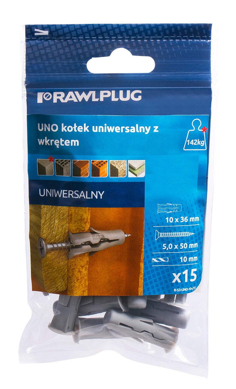 Kołek uniwersalny UNO 10x36 mm z wkrętem 5.0x50 mm (15 szt.) - 2