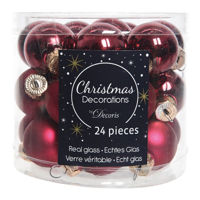 Set 24 palline di natale in vetro bordeaux da ø 2.5 cm