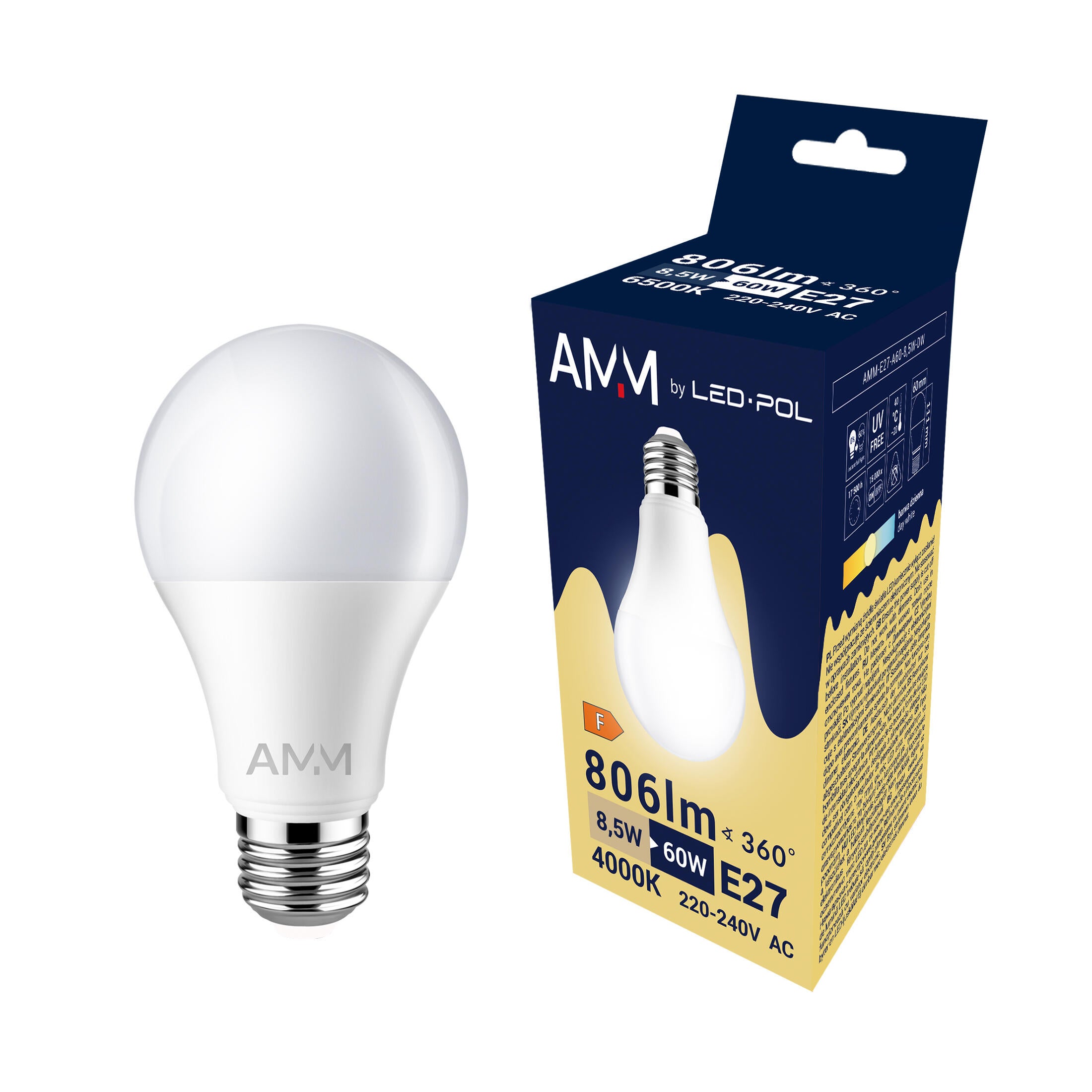 Żarówka LED E27 A60 8,5W 806lm 4000K - 2