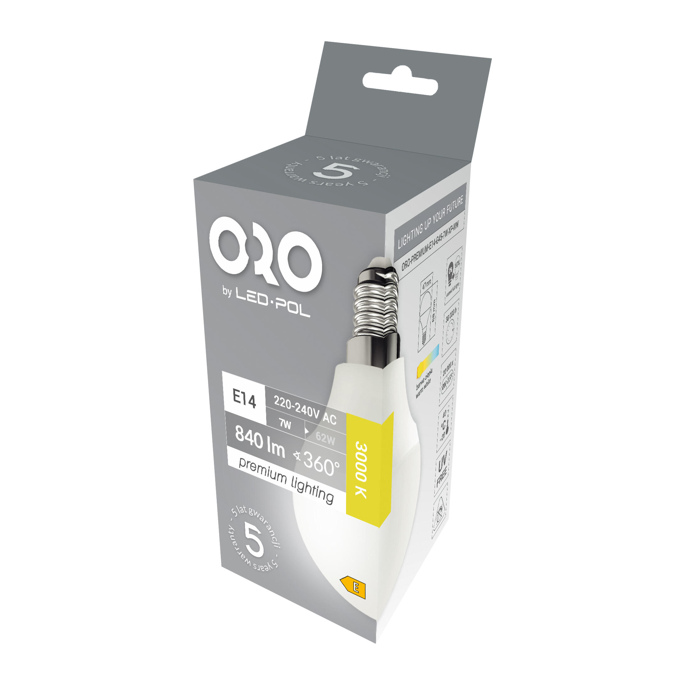 Żarówka LED E14 kulka 7W 840lm 3000K - 2