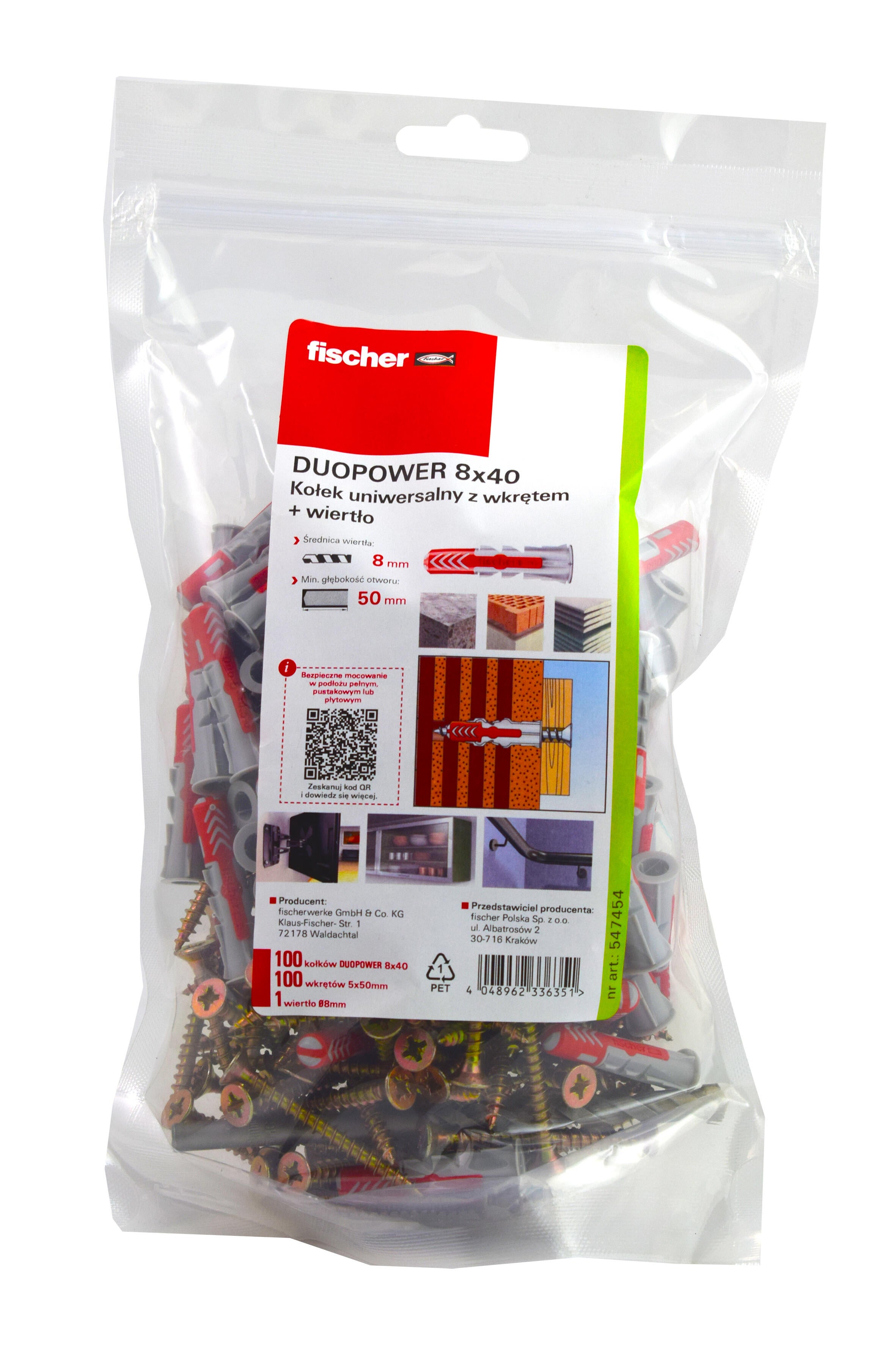 Kołek Duopower 8x40 mm z wkrętem 5.0x50 mm + wiertło (100 szt.) - 2