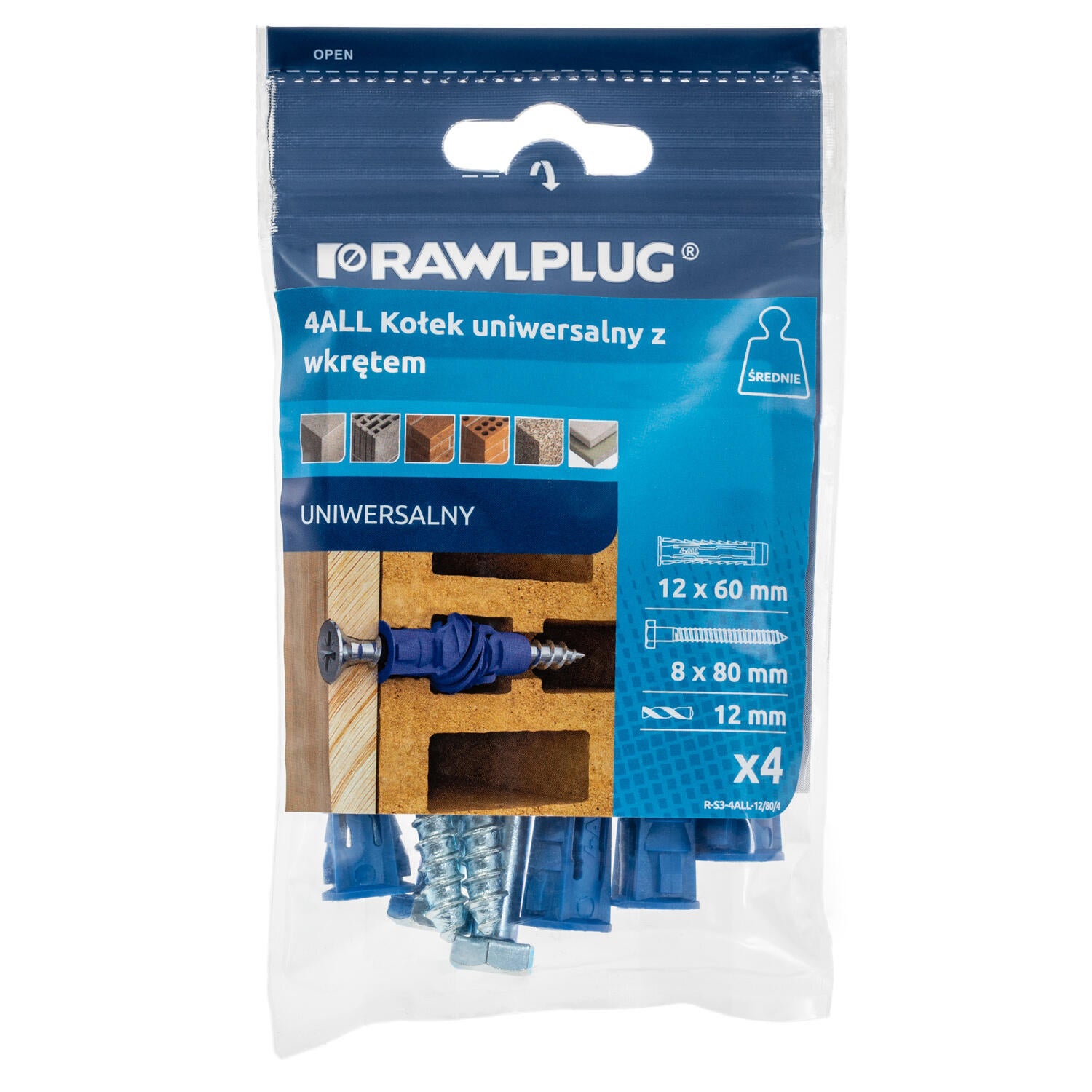 Kołek uniwersalny 4ALL 12x60 mm z wkrętem (4 szt.) - 2