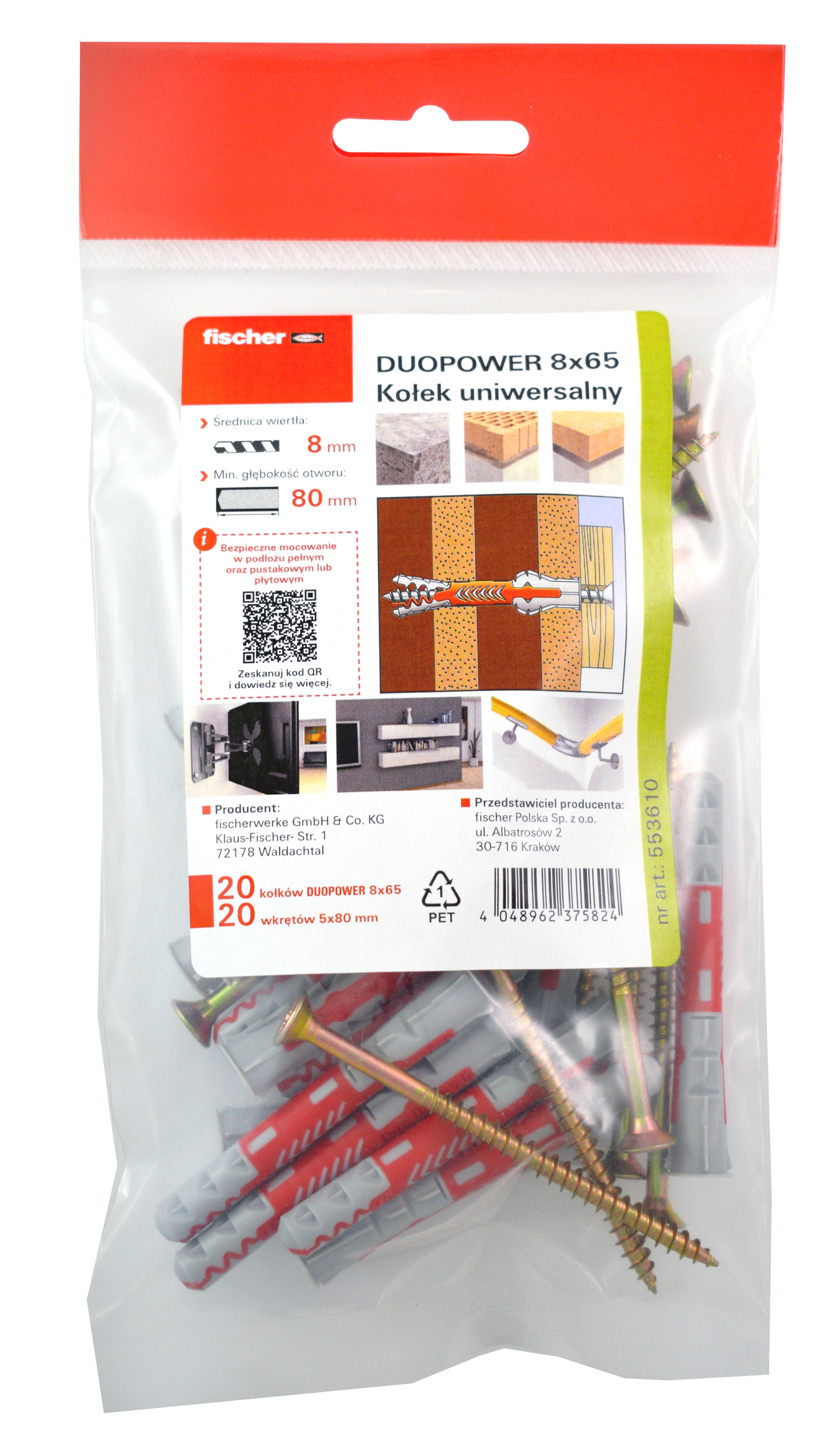 Kołki uniwersalne z wkrętem 8x65 mm (20 szt.) - 2