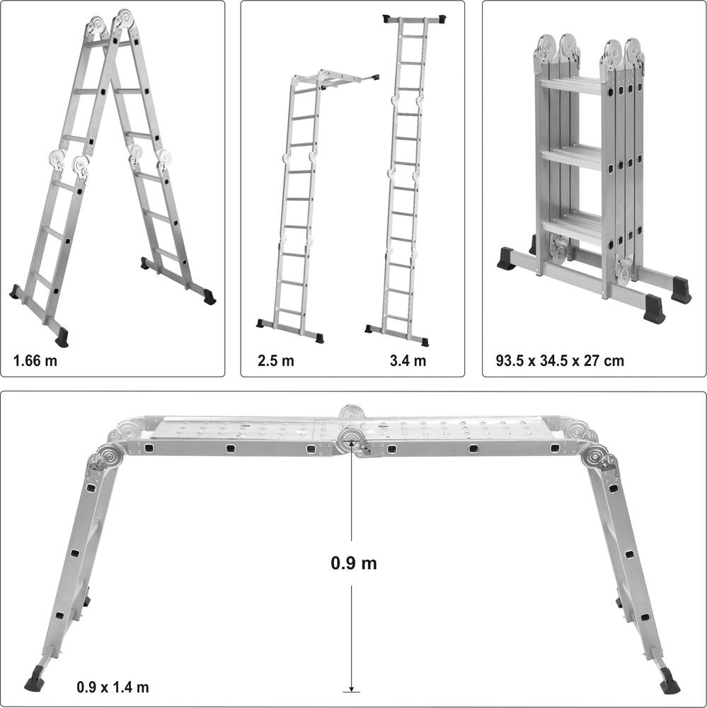 Drabina aluminiowa wielofunkcyjna12 - stopniowa nośność 150 kg - 5