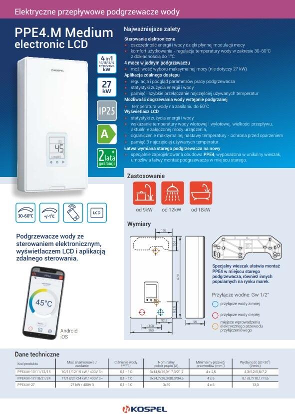 Elektryczny przepływowy ogrzewacz wody PPE4.M-17/18/21/24.PL - 2