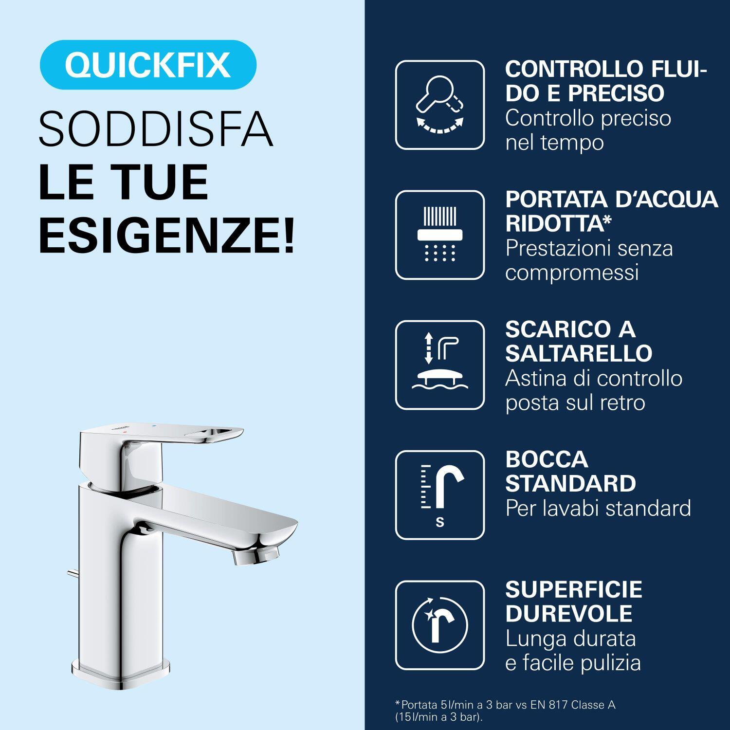 Rubinetto per lavabo a canna bassa getto aerato Clova Pulse cromato lucido GROHE H 18.1 cm - 6