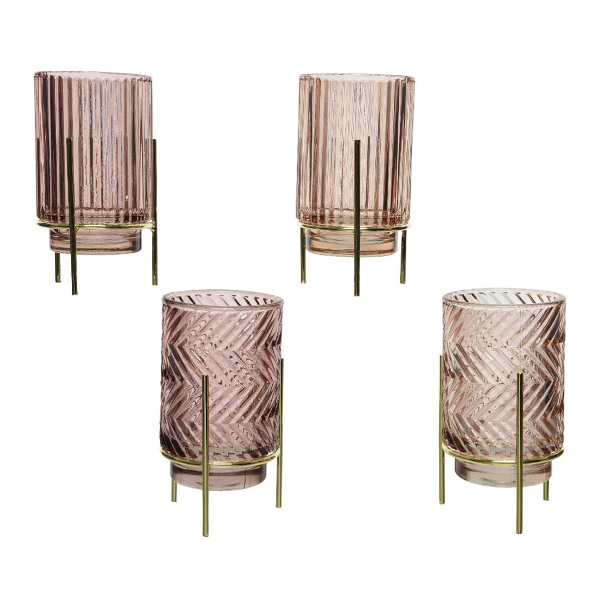 Porta tea light in vetro rosa velluto e cipria H 17 cm, Ø 9 cm - 2