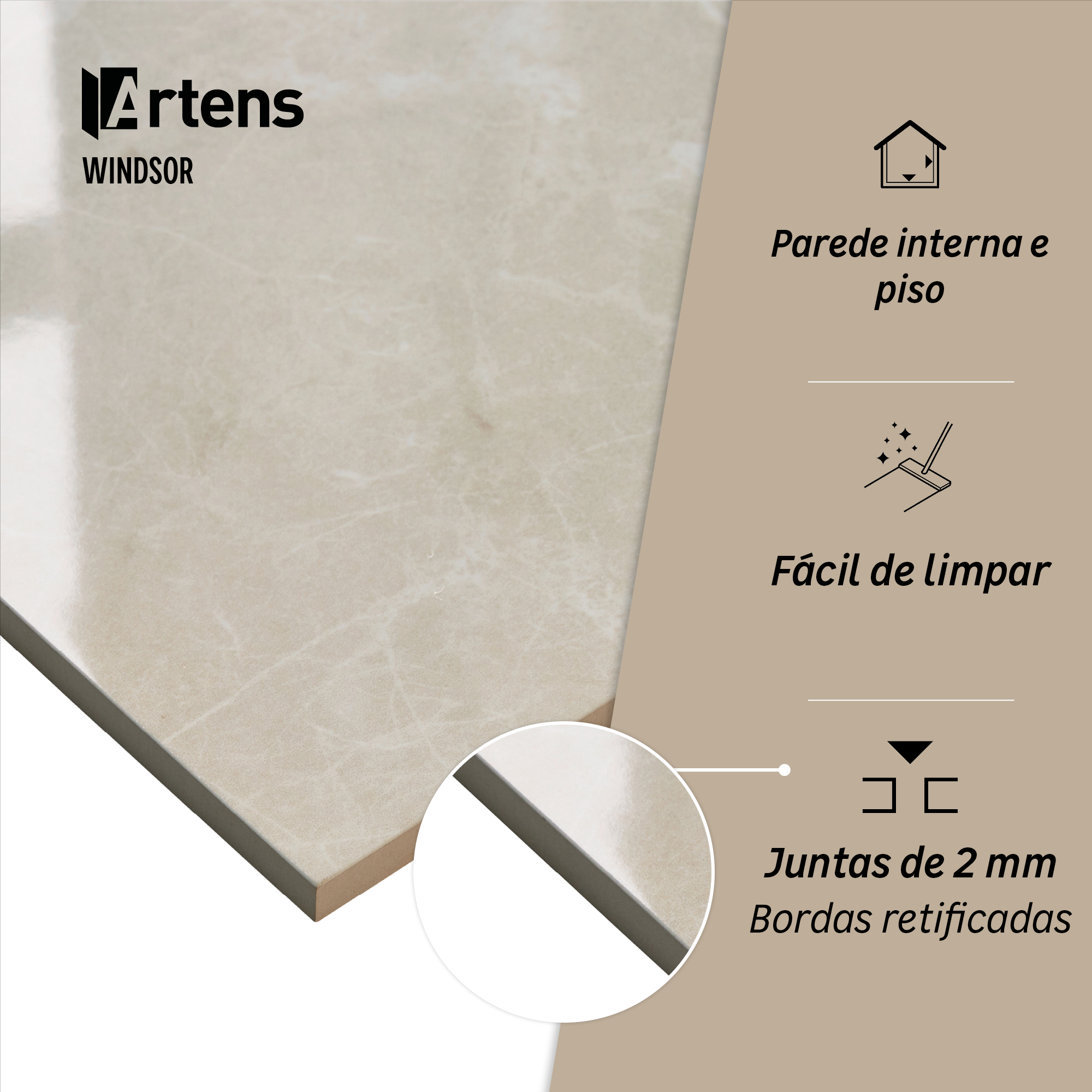 Pavimento cerâmico Artens Windsor bege 60x60 cm - 4