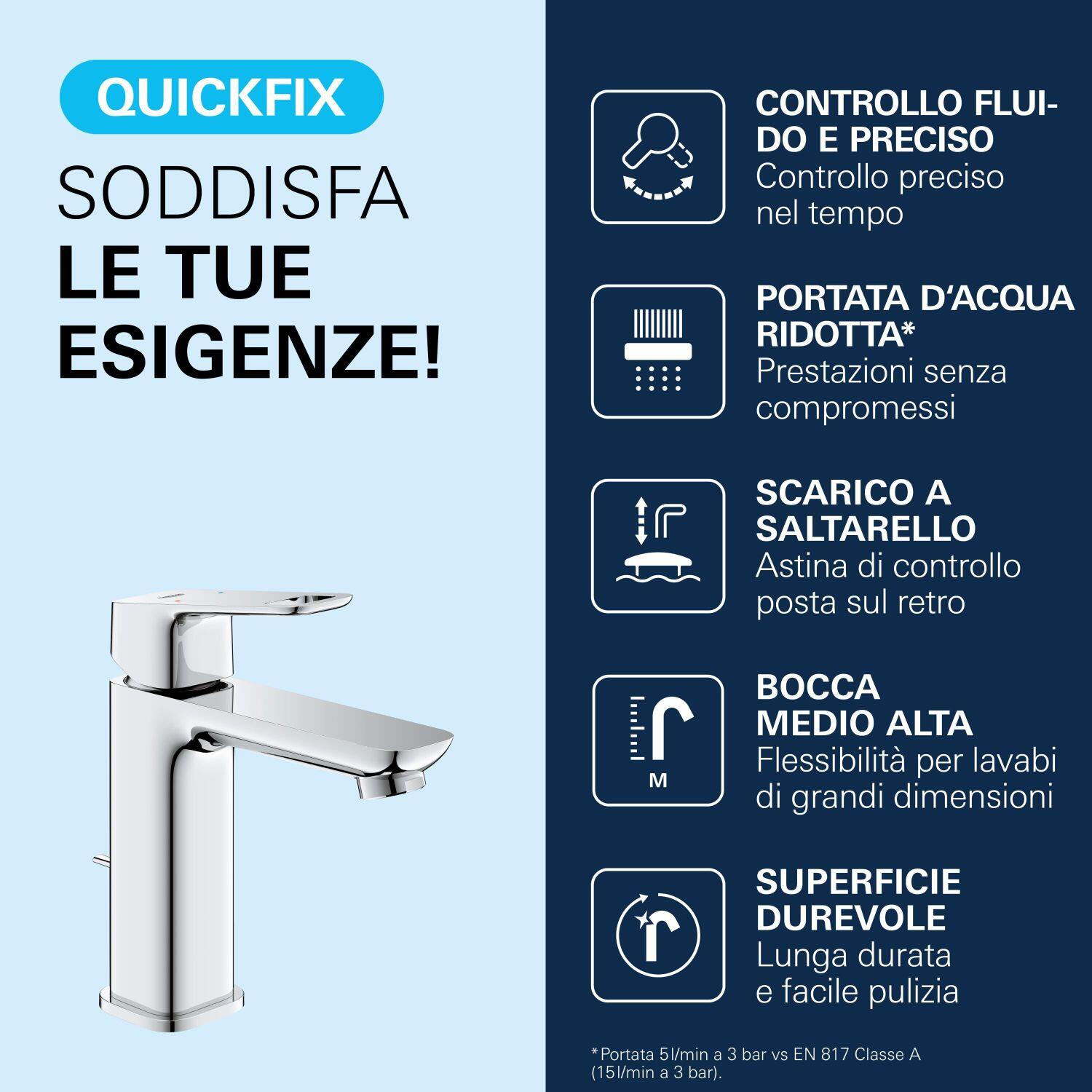 Rubinetto per lavabo a canna media getto aerato Clova Pulse cromato lucido GROHE H 15 cm - 7