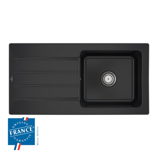 Evier en céramique 1 bac 100 x 51 cm vidage inclus Crystal noir