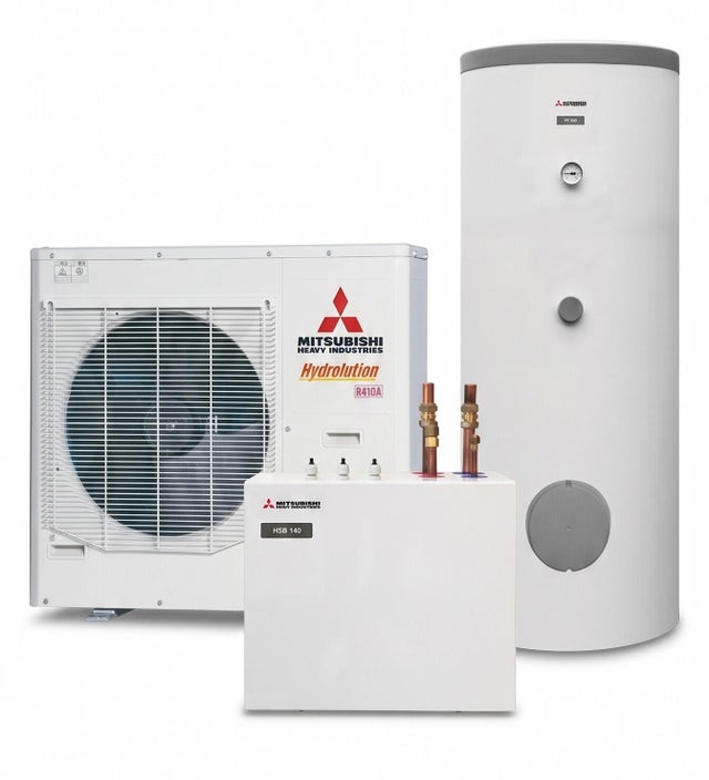 BOMBA DE CALOR AEROTERMIA MITSUBISHI HYDROLUTION PARTIDO FLEXIBLE F3B 11KW R410A BIBLOC UNIDAD EXTERIOR + BASICO + DEPOSITO ACS 300L (FDCW100VNX-A/ HSB100-W/ RC-HY40-W/ PT300/ CPD11-25M-65/ VST011M/ ME1030M + HR10) MONOFASICO