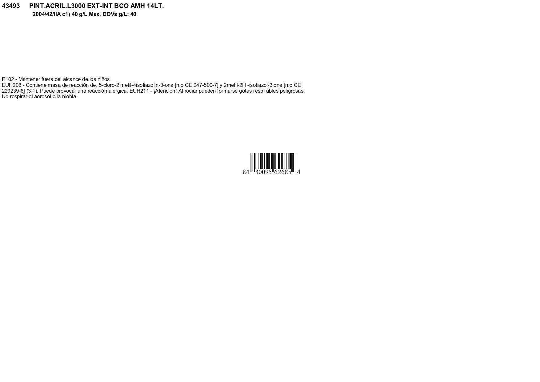 PINTURA PLASTICA BLANCA MATE 14L L3000 - 4