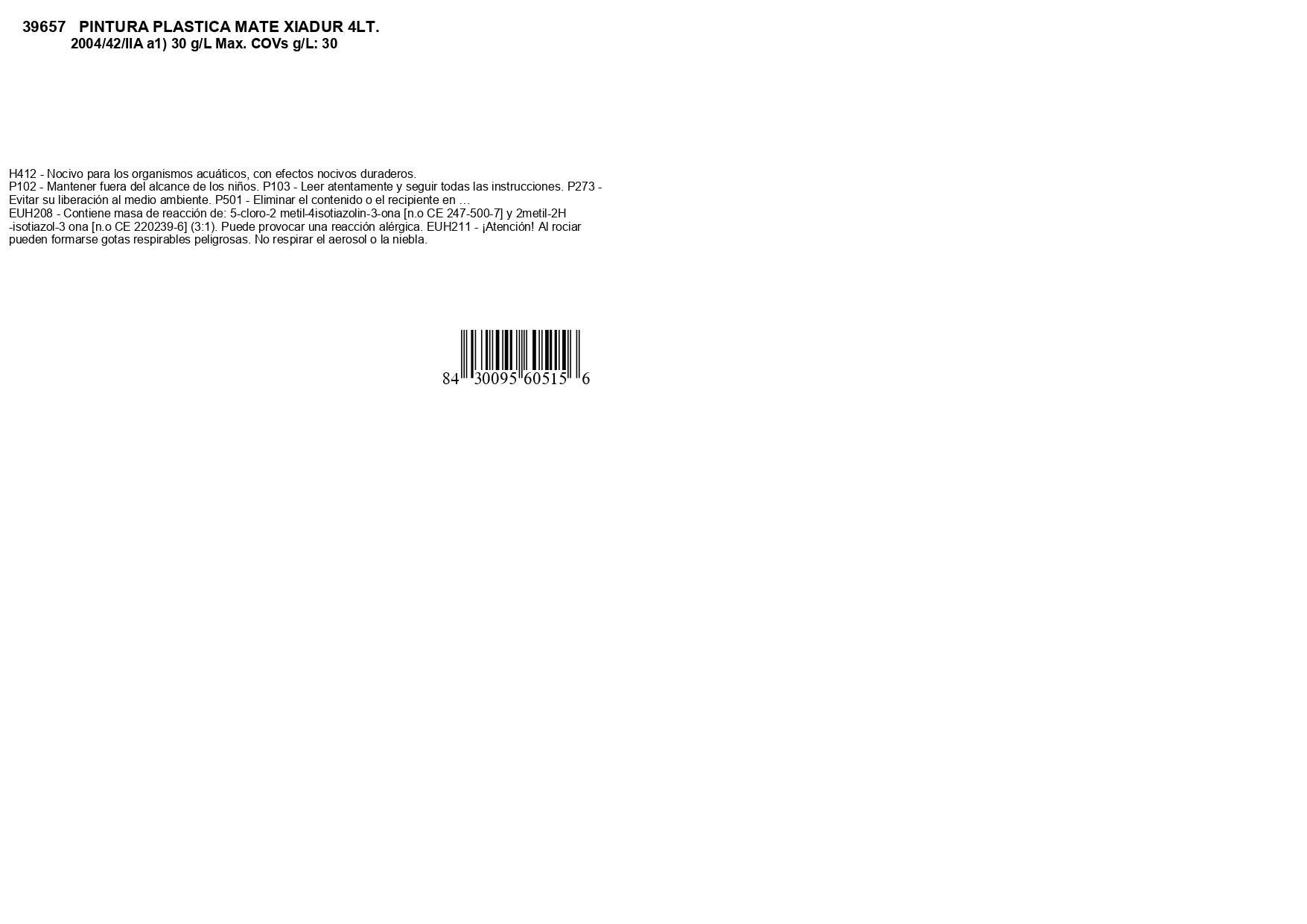 PINTURA PLASTICA BLANCA MATE 4L XIADUR - 4