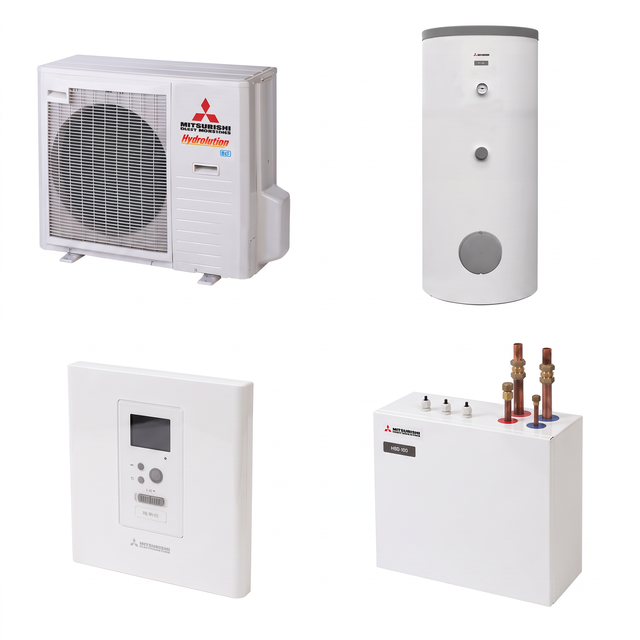 BOMBA DE CALOR AEROTERMIA MITSUBISHI HYDROLUTION PARTIDO FLEXIBLE F1B-W 7KW R32 BIBLOC UNIDAD EXTERIOR + BASICO + DEPOSITO ACS 300L (FDCW60VNX-W/ HSB60-W/ RC-HY40-W/ PT300/ CPD11-25M-65/ VST05M/ ME1030M + HR10) MONOFASICO