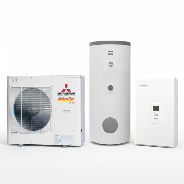 BOMBA DE CALOR AEROTERMIA MITSUBISHI HYDROLUTION PARTIDO HYDROBOX H3B 11KW R410A BIBLOC UNIDAD EXTERIOR+MURAL + DEPOSITO ACS 300L (FDCW100VNX-A/ PT300/ HMS100-W) MONOFASICO