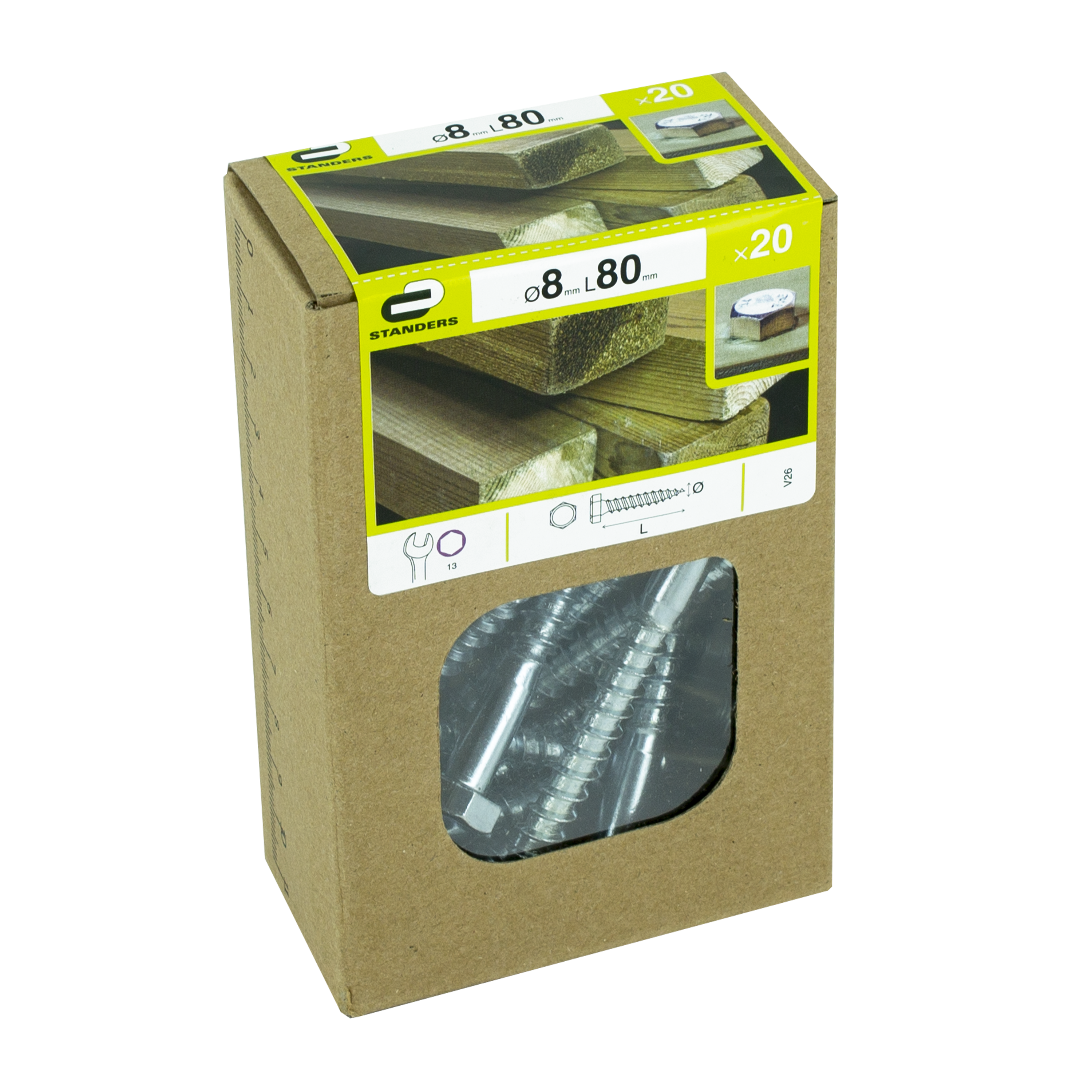 20 vis acier tête 6 pans hex STANDERS, Ø8 x L.80 mm - 4