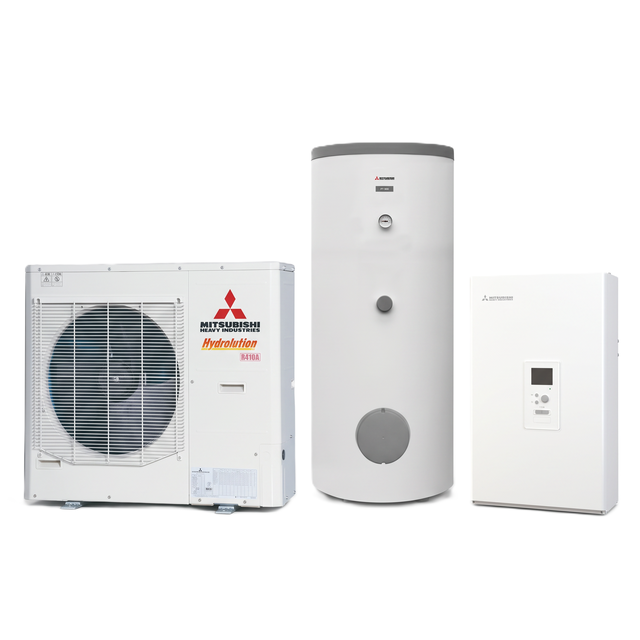 BOMBA DE CALOR AEROTERMIA MITSUBISHI HYDROLUTION PARTIDO HYDROBOX H3B 11KW R410A BIBLOC UNIDAD EXTERIOR+MURAL + DEPOSITO ACS 300L (FDCW100VNX-A/ PT300/ HMS100-W) MONOFASICO