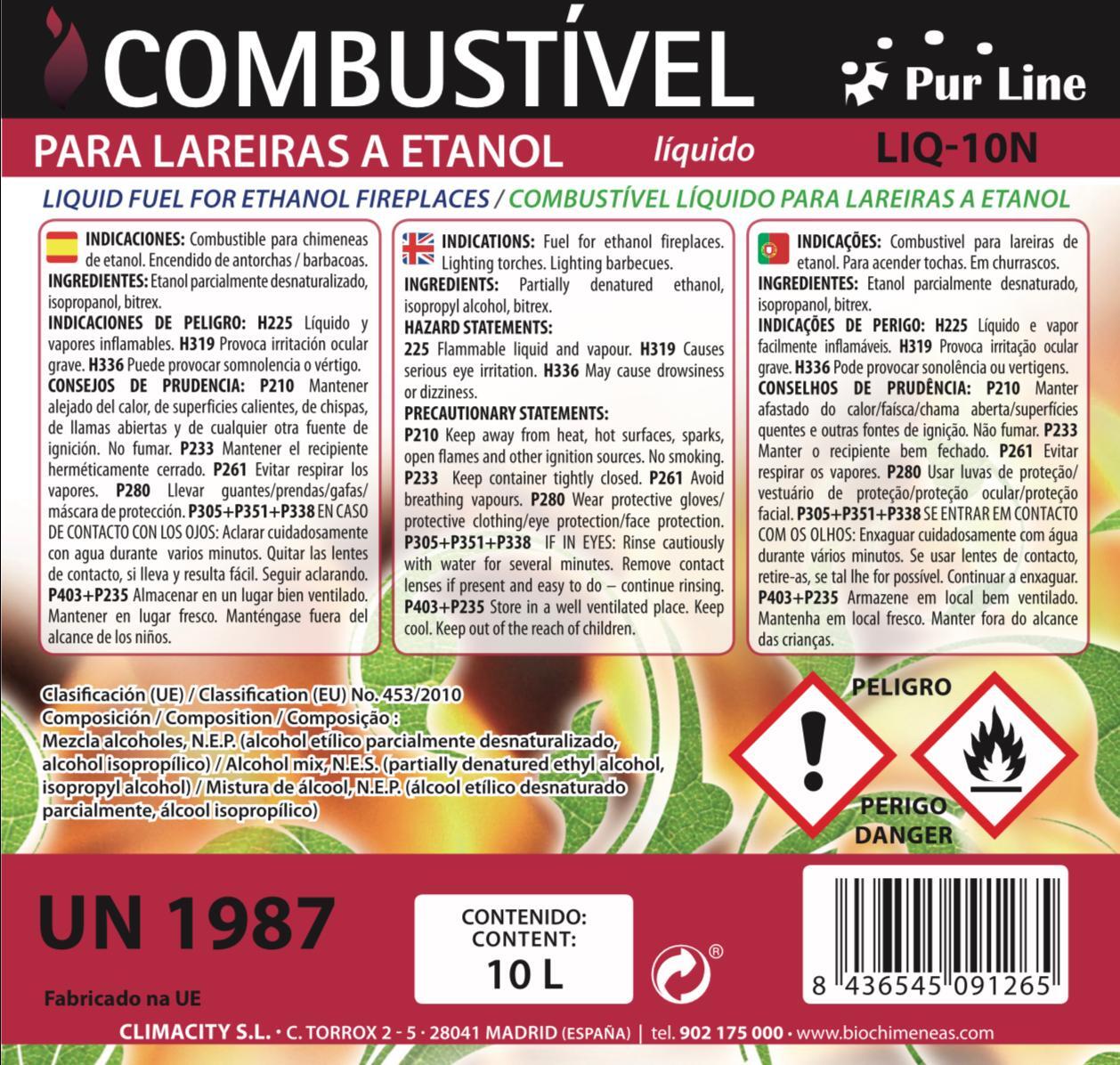 Bioetanol para lareiras PURLINE LÍQUIDO NATURAL 10L - 3
