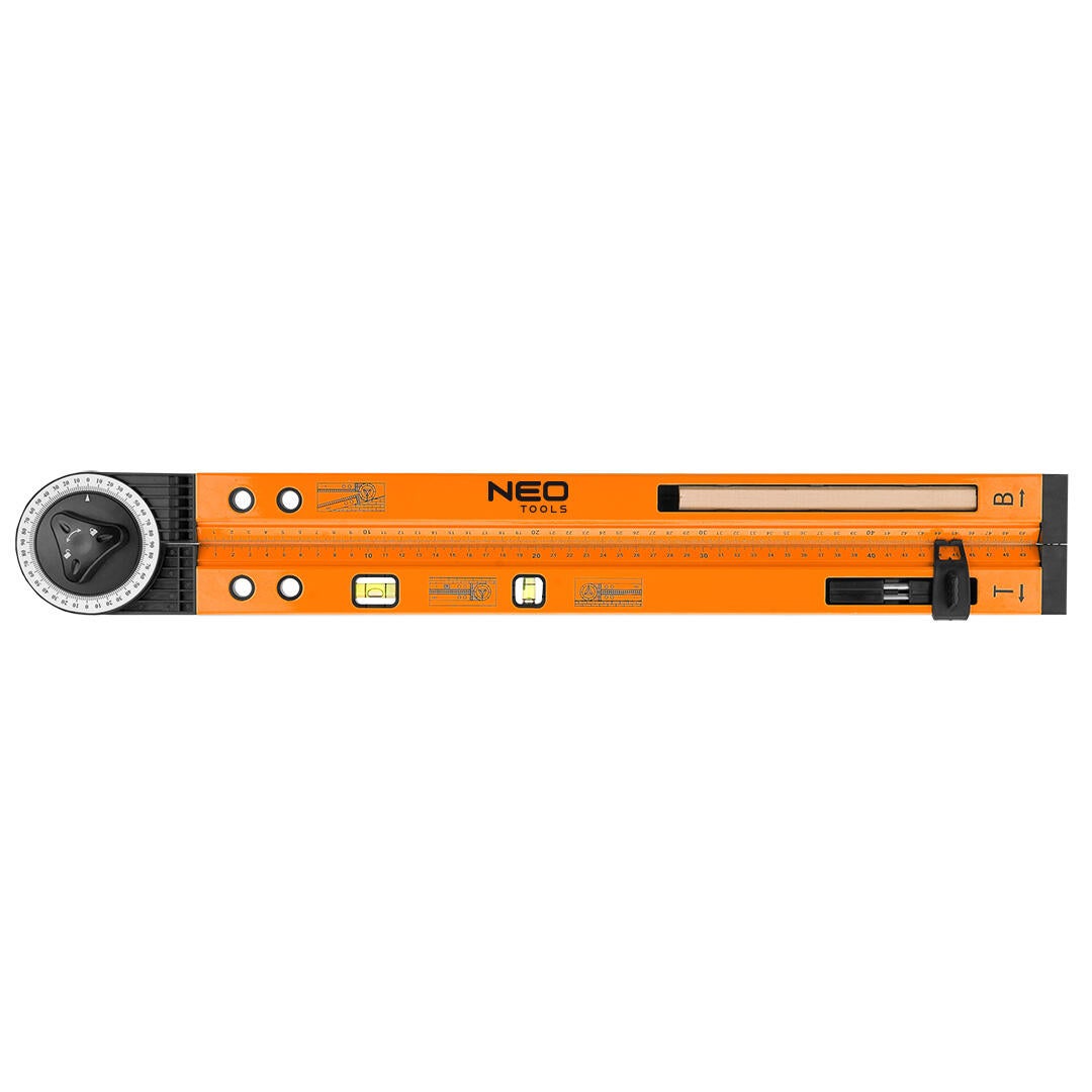 Kątomierz nastawny z poziomicą 500 mm, 2 libelle, ołówek 72-225 NEO TOOLS