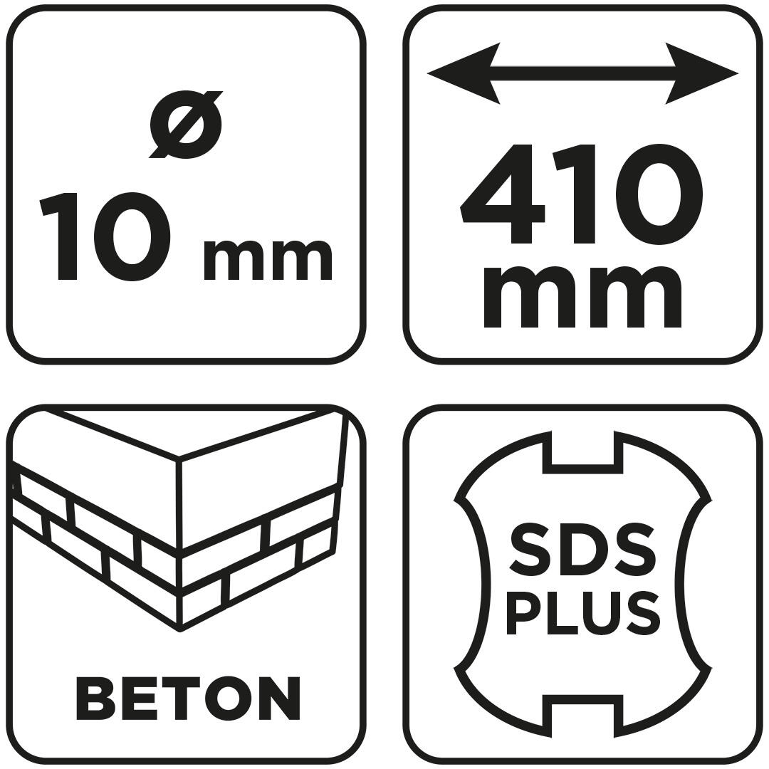 Wiertło do betonu SDS Plus z podwójną spiralą 10 x 410 mm 56T120 GRAPHITE - 3
