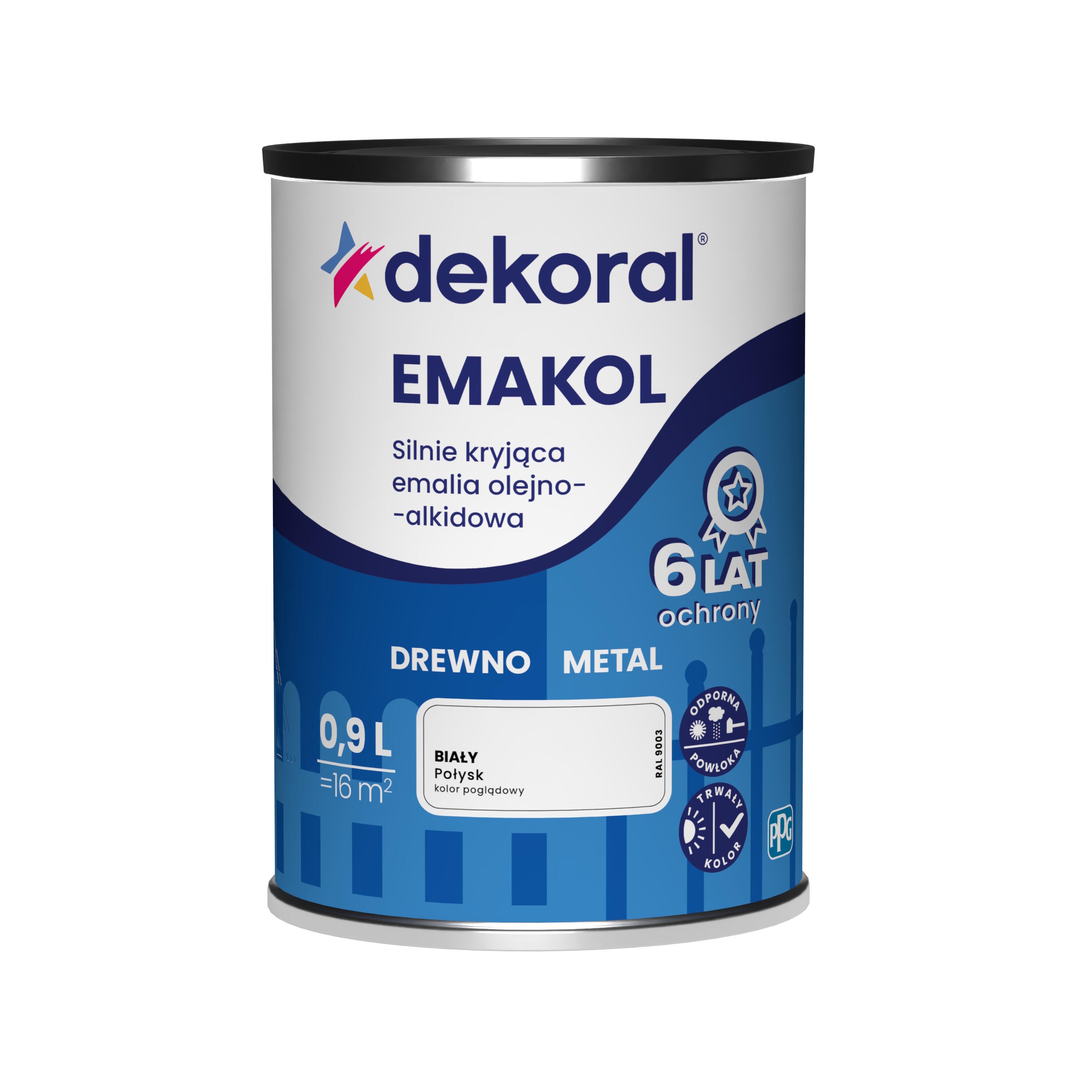 Emalia olejno - alkidowa Dekoral emakol biały 0,9L