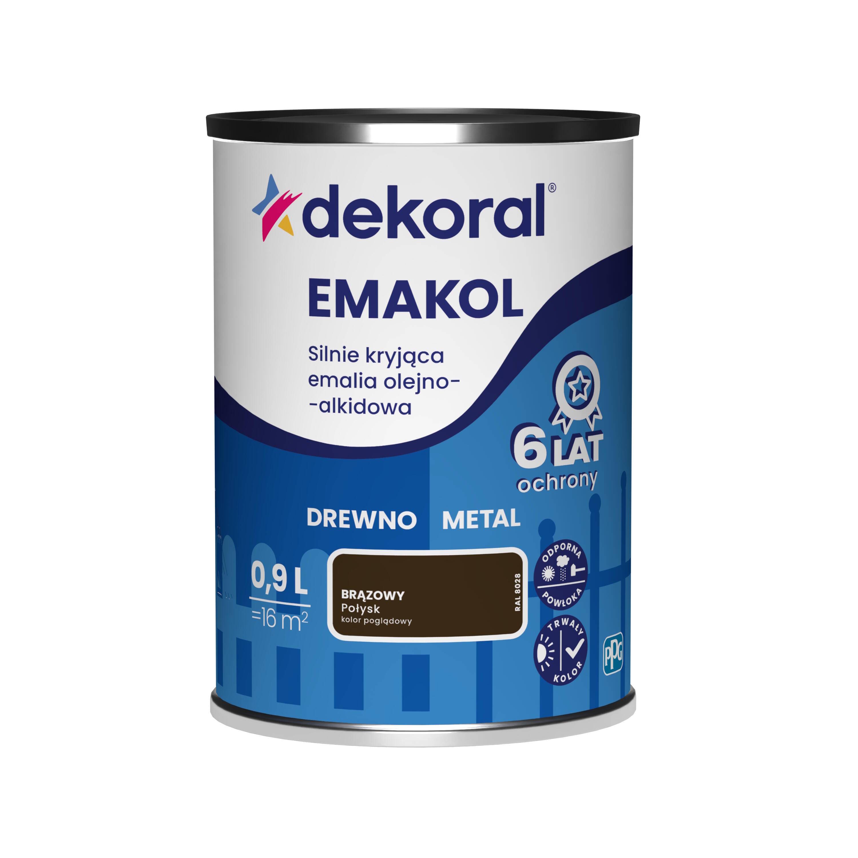 Emalia olejno - alkidowa Dekoral emakol brązowy 0,9L