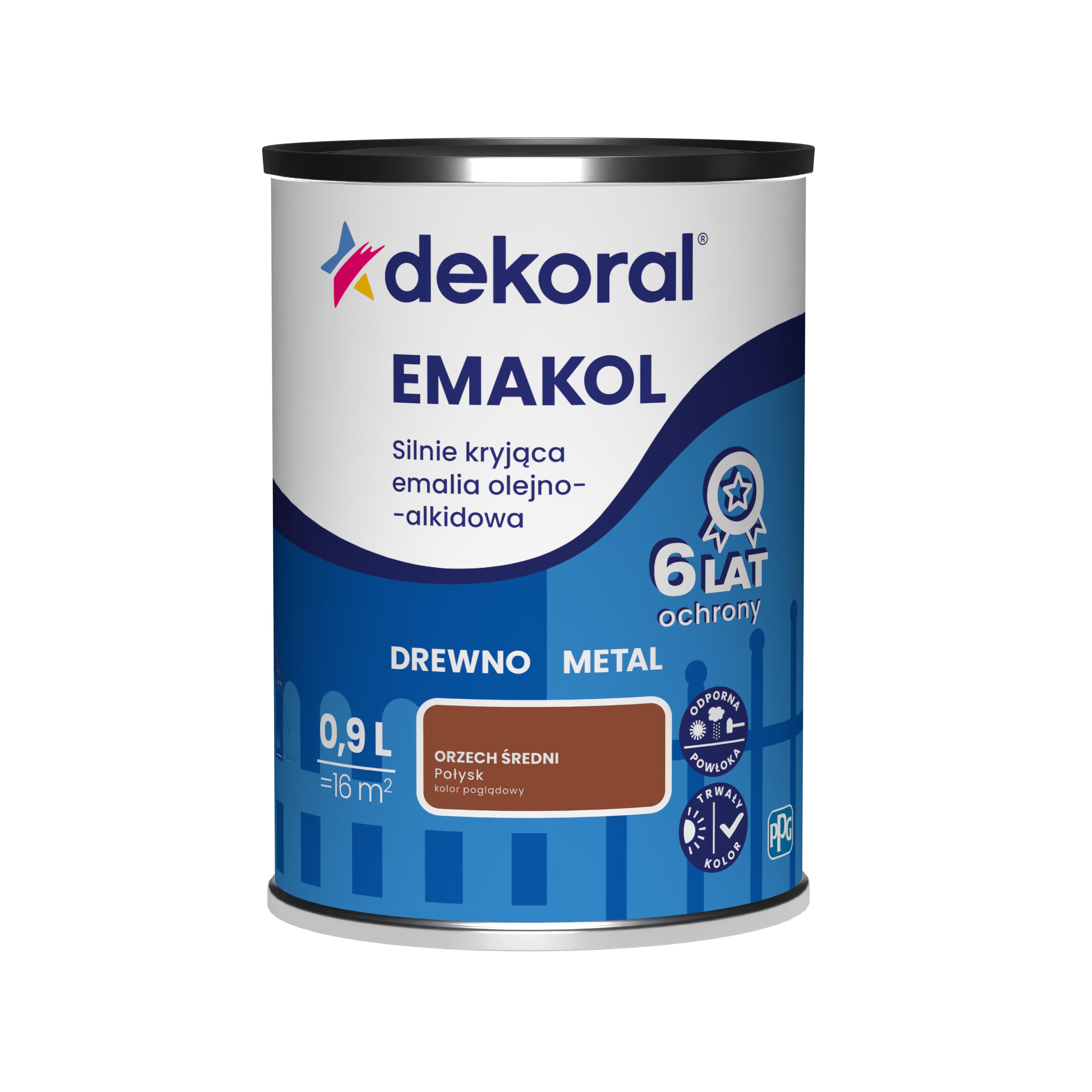Emalia olejno - alkidowa Dekoral emakol orzech średni 0,9L