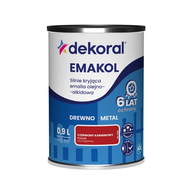 Emalia olejno - alkidowa Dekoral emakol czerwony karminowy 0,9L