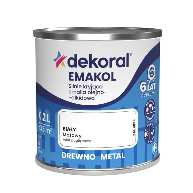 Emalia olejno - alkidowa Dekoral emakol biały mat 0,2L
