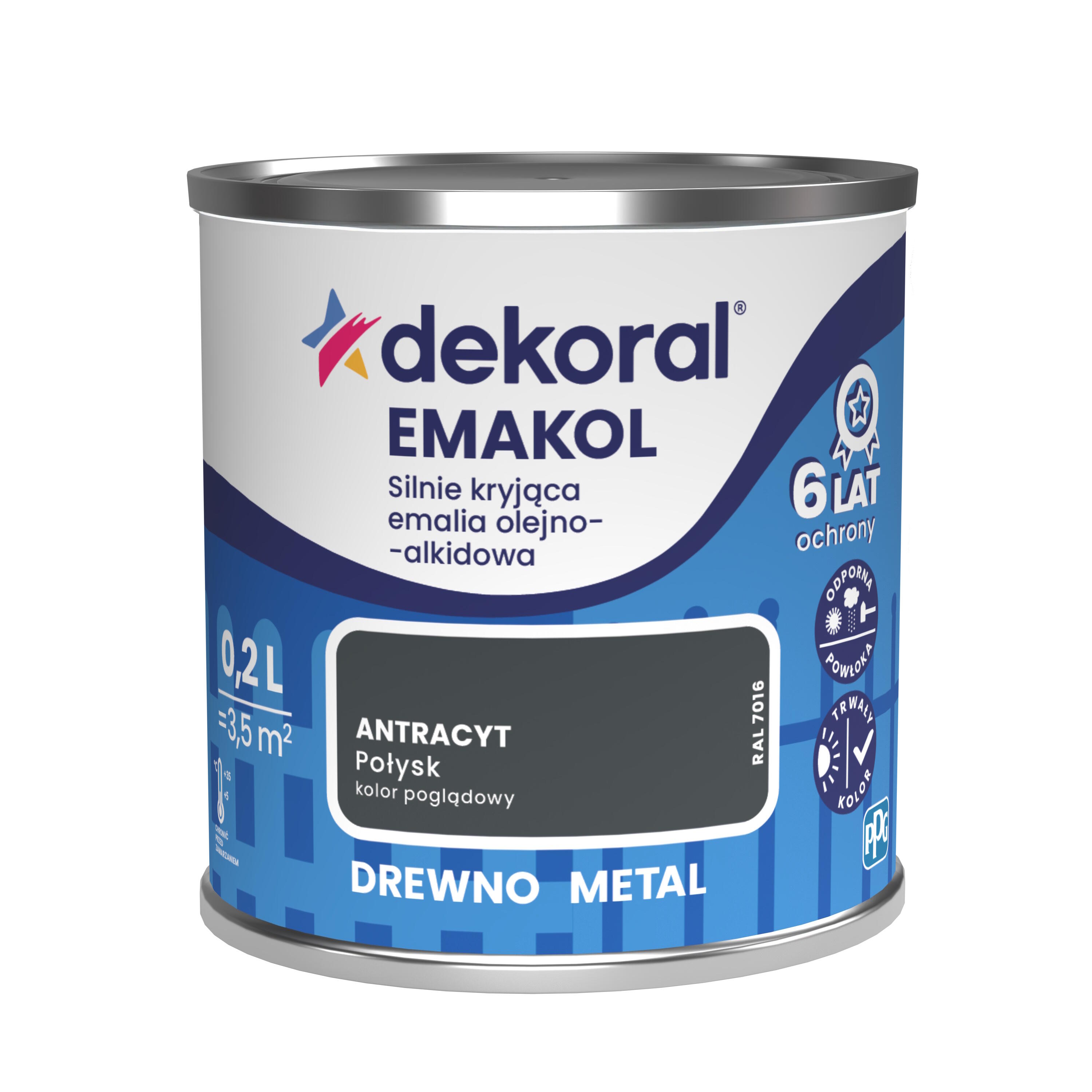 Emalia olejno - alkidowa Dekoral emakol antracyt 0,2L