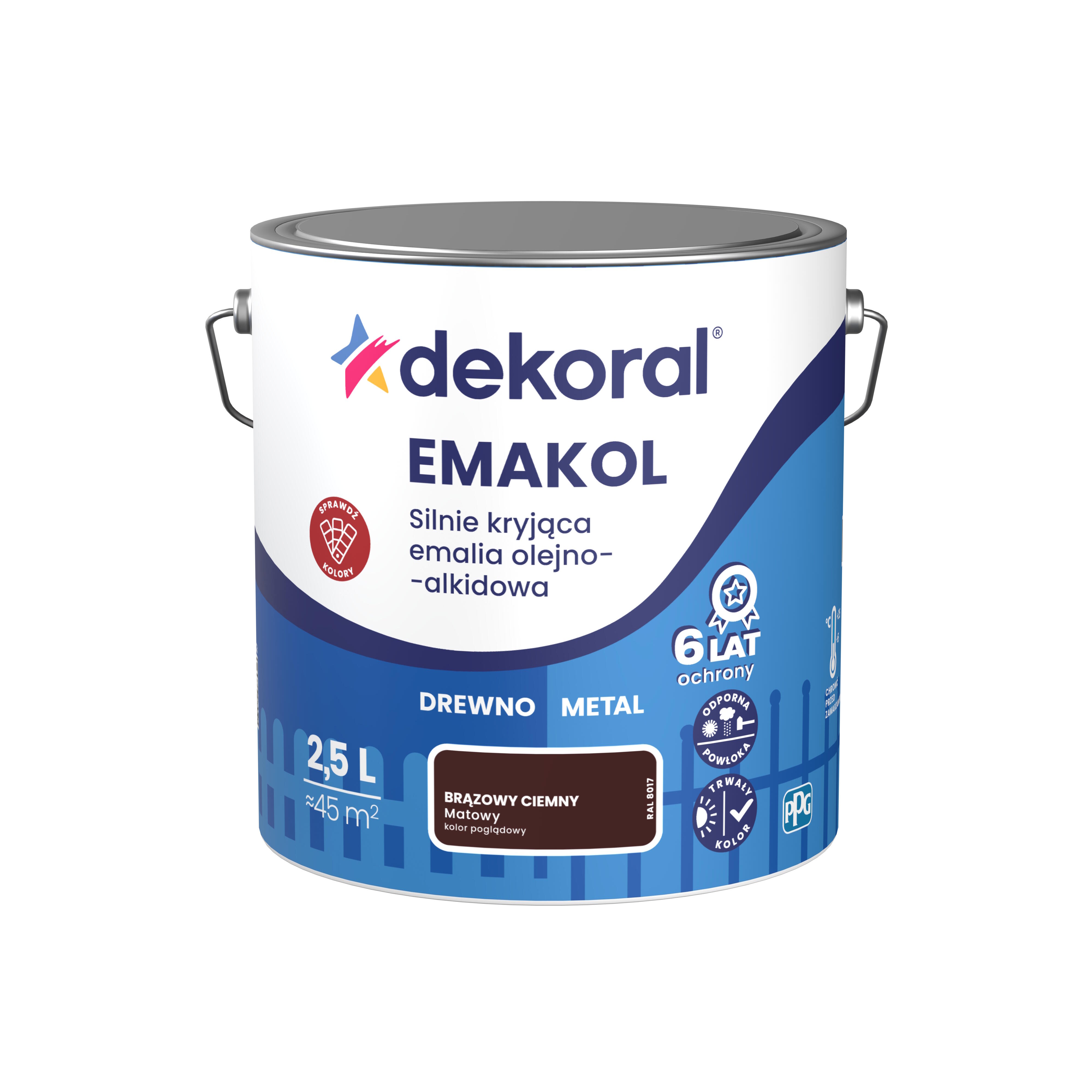 Emalia olejno - alkidowa Dekoral emakol brązowy ciemny mat 2,5L