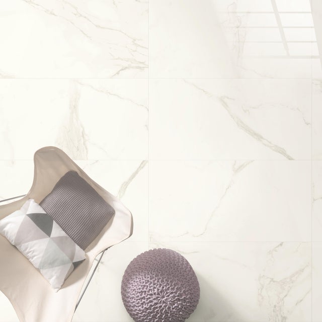 Piastrella da pavimento e rivestimento interno in gres porcellanato 60 x 120 cm rettificato bianco Statuario R9 traffico medio (pei 2/5) Sp. 10 mm 1.44 mq