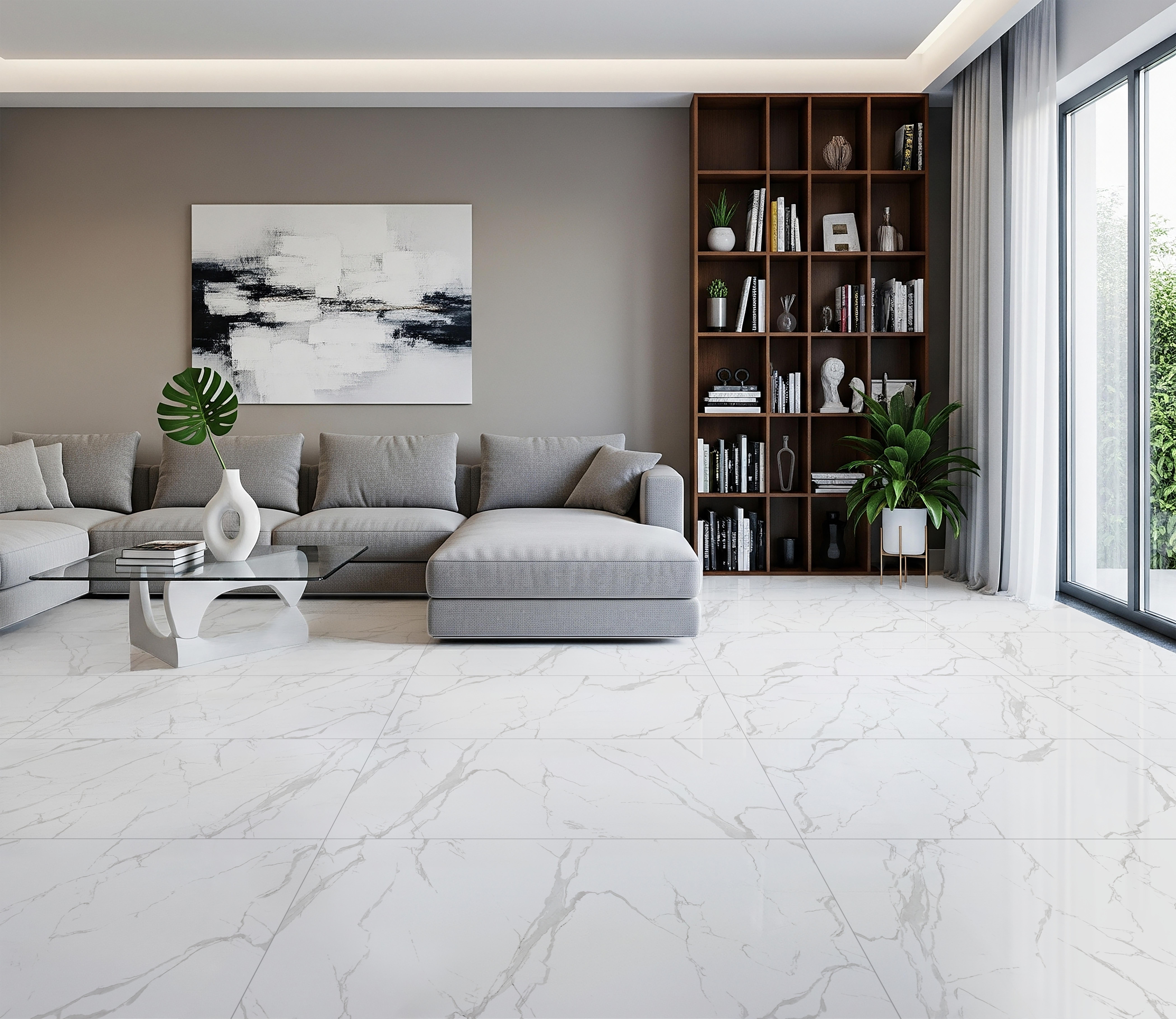 Gresie interior portelanata, 60 x 120 cm, Deco, aspect marmura, alb, mat, rectificata