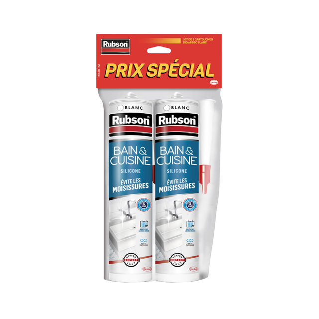 Lot de 2 mastics d'étanchéité Cuisine et bain RUBSON blanc 280ml