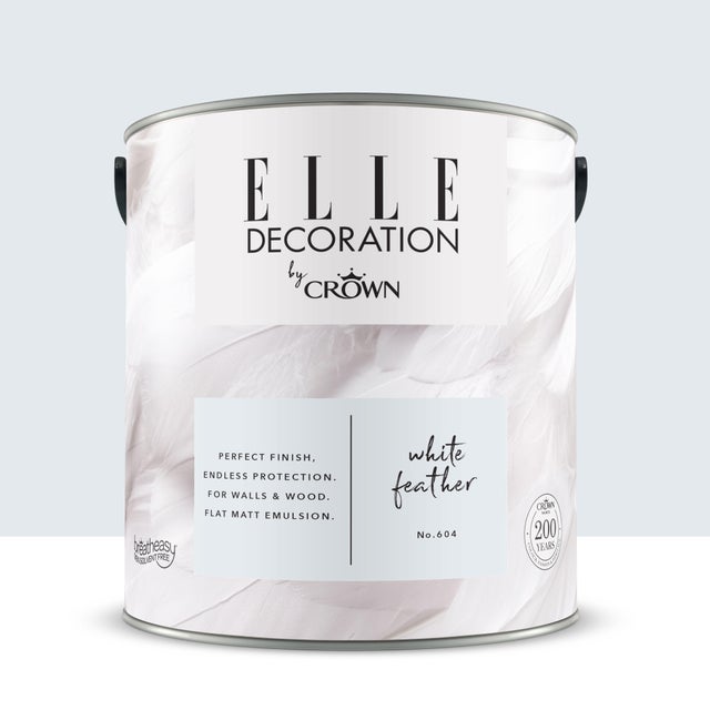Pittura per interni super lavabile, ELLE DECORATION by Crown bianco white feather 604 opaco, 2.5 L