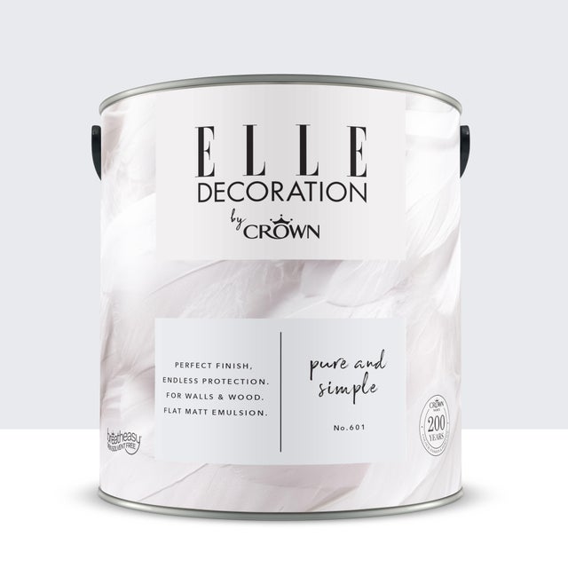 Pittura per interni super lavabile, ELLE DECORATION by Crown bianco pure & simple 601 opaco, 2.5 L