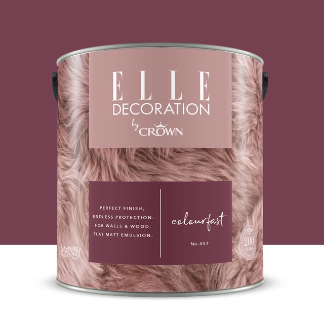 Pittura per interni super lavabile, ELLE DECORATION by Crown bordeaux colourfast 457 opaco, 2.5 L