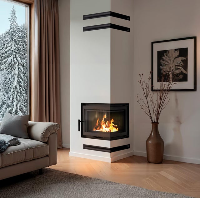 Hogar de leña esquina derecha PAUHEAT ASLOR R ø150 de 8 kW